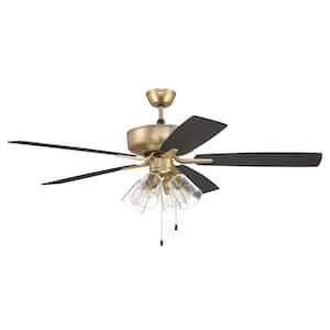 Pro Plus One Hundred Four 52 in. Indoor Satin Brass Finish Dual Mount Ceiling Fan with 4-Light Clear Glass Light Kit