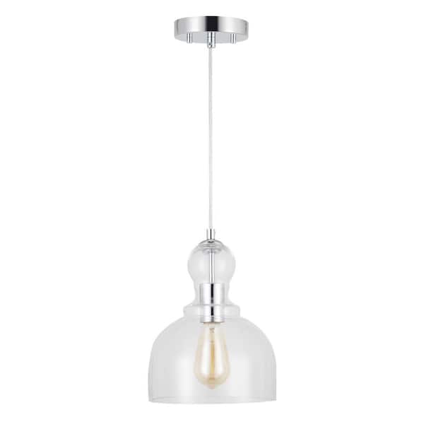 Merra 1-Light Chrome Industrial Pendant with Glass Shade