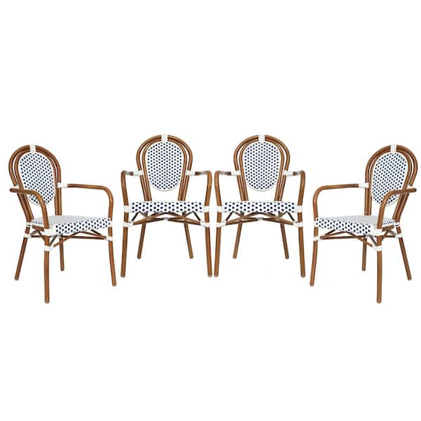 TAYLOR + LOGAN Brown Aluminum Outdoor Dining Chair in Blue Set of 4