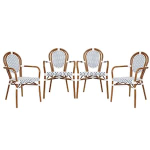 White and Navy/Natural Frame Aluminum Outdoor Dining Chair in Blue Set of 4