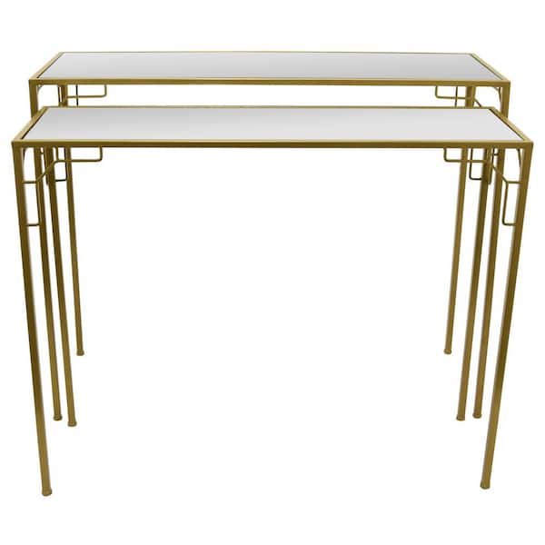THREE HANDS 25 in. Gold Metal Mirrored Tables (Set of 2)