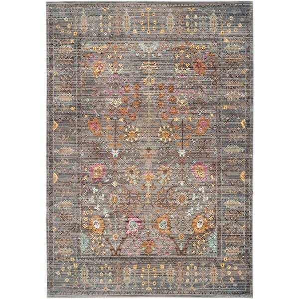 SAFAVIEH Valencia Gray/Multi 5 ft. x 8 ft. Distressed Border Area Rug