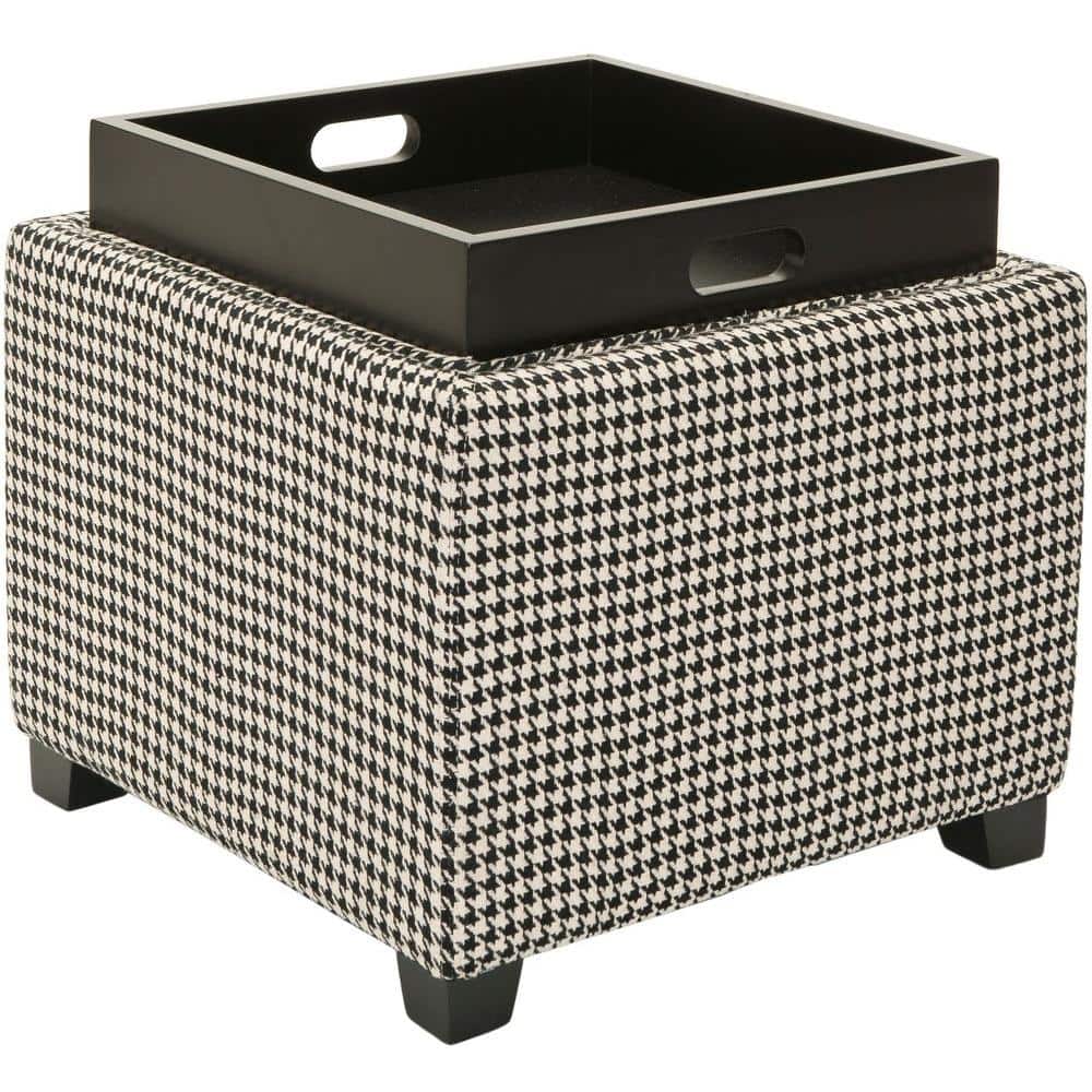 Transitional Harrison Black & White Birchwood Tray Ottoman