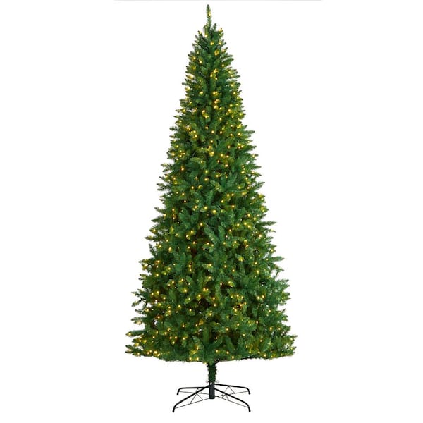 Nearly Natural 9 ft. Pre-Lit Green Valley Fir Artificial Christmas Tree with 800 Clear LED Lights and 2093 Bendable Branches