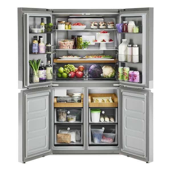 KitchenAid 19.4 cu. ft. 36 in. W Counter-Depth 4-Door Refrigerator with  PrintShield Finish KRQC506MPS - The Home Depot