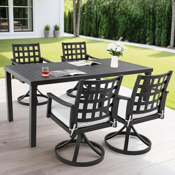 5-Piece Aluminum Outdoor Dining Set with Sunbrella Cushions and Swivel Rockers