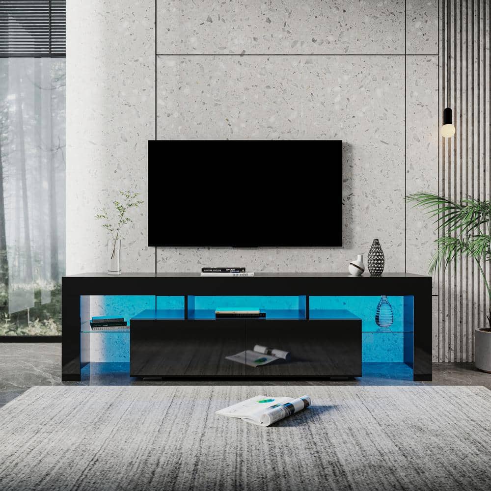 78.74 in. Black TV Stand Fits TVs up to 80 in. 20 Colors LED TV Stand Remo