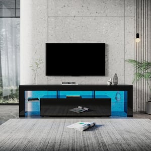 78.74 in. Black TV Stand Fits TV's up to 80 in. 20 Colors LED TV Stand Remote Control Lights