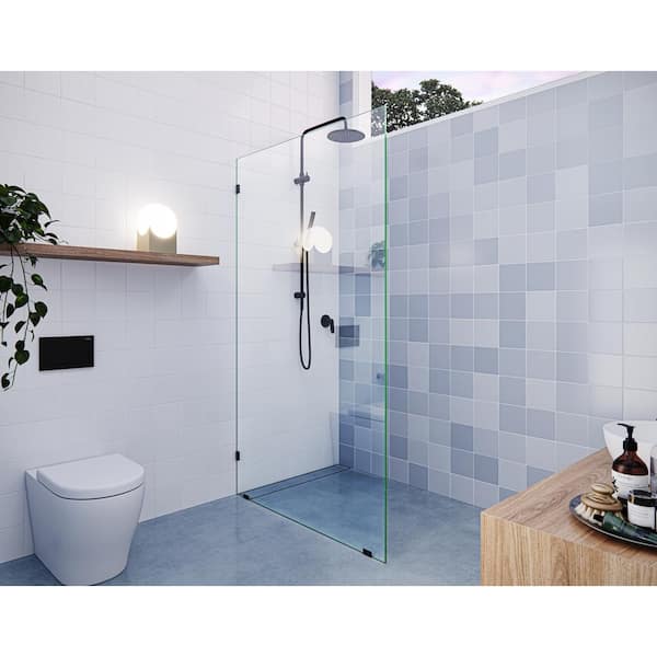 Glass Warehouse Vela 41 in. W x 78 in. H Frameless Fixed Single Panel Shower Door in Matte Black Without Handle