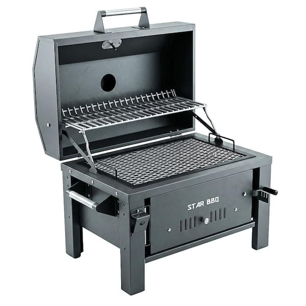 StarBBQ Portable 24 in. Charcoal Grill Base with Smoker Hood in Black with ExGrate Rim Insert Cooking Grate