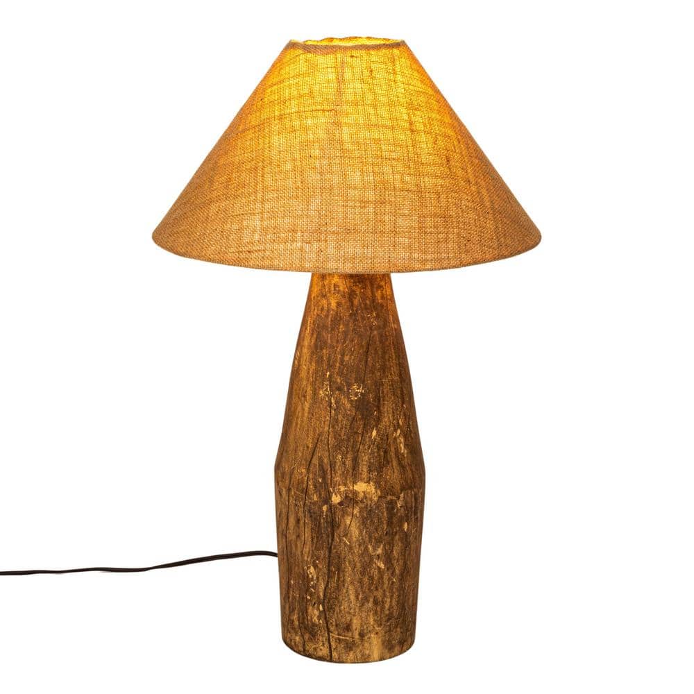 Natural Reclaimed Wood Table Lamp with Adjustable Jute Shade