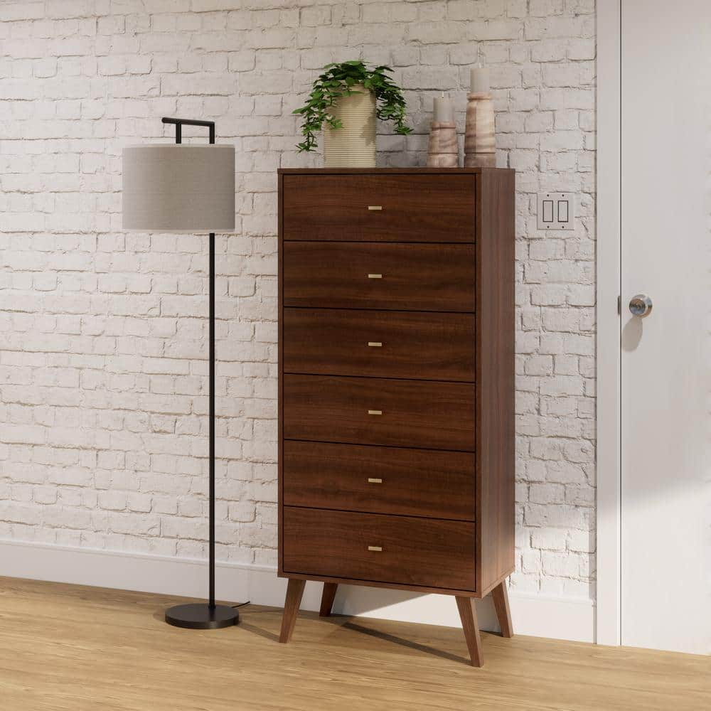 Cherry Red Mid-Century Modern Tall 6-Drawer Lingerie Chest