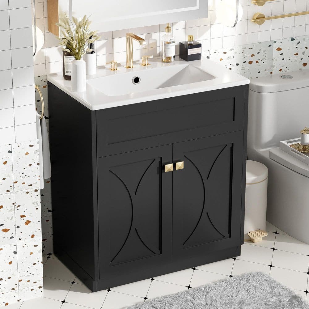30 in. Single Sink Freestanding Black Bath Vanity with White Ceramic Sink Top price history on PriceWatchPro