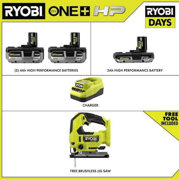 RYOBI ONE+ HP 18V Brushless Cordless Jig Saw Kit with (2) 4.0 Ah