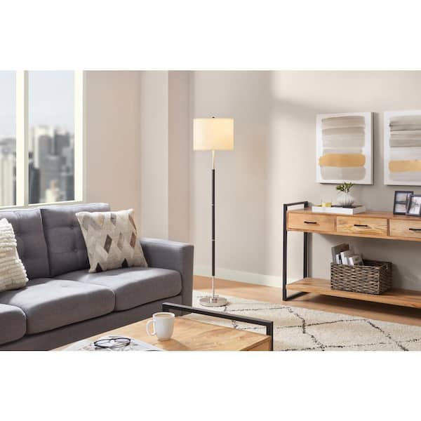 Hampton Bay Baylock 60 in. Beige Torchiere Floor Lamp with Fabric Shade