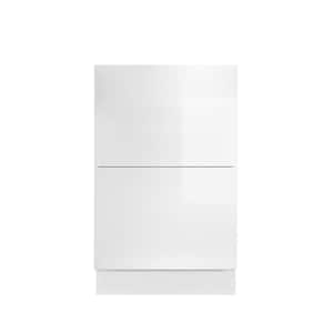 Valencia Assembled 18 in. W x 24 in. D x 34.5 in. H in Gloss White Plywood Assembled 2-Drawer Base Kitchen Cabinet