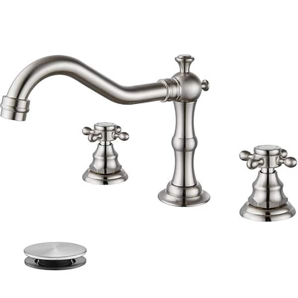 Unbranded Farmhouse 8 in. Widespread Double Handle Bathroom Faucet Three Holes With Pop-up Drain Assembly in Brushed Nickel