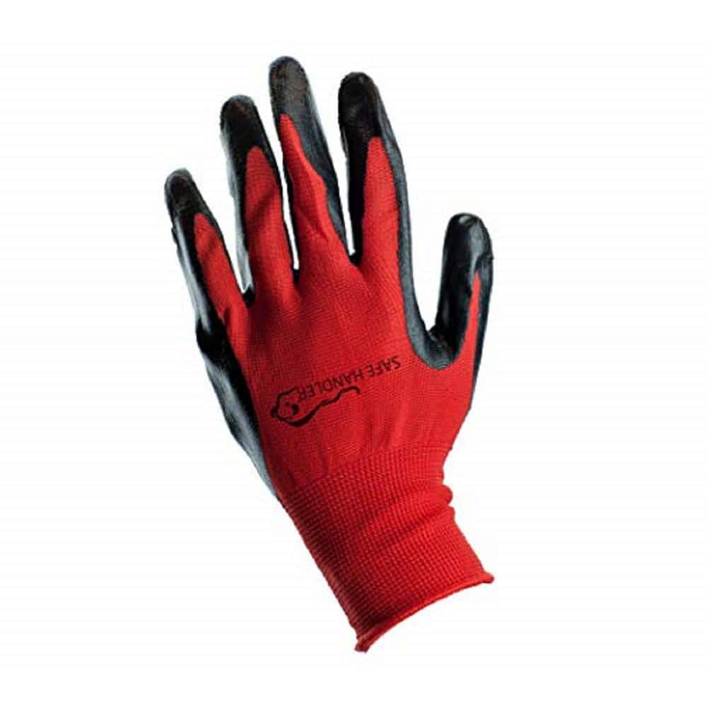 Men's Work Glove Nitrile Waterproof GMG Red Polyester Black Smooth