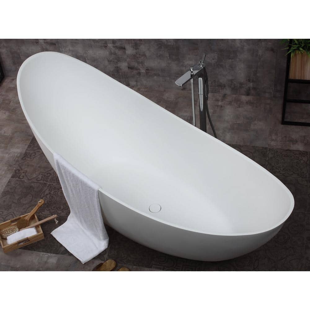 73.75'' White Matte Solid Surface Freestanding Soaking Bathtub