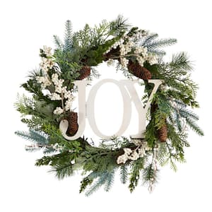 24 in. Unlit Christmas Joy Greenery Holiday Artificial Wreath