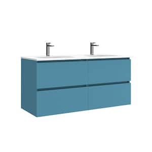 Flora 47.6 in. W x 18.1 in. D x 22.2 in. H Double Sink Wall Mounted Bath Vanity in Island Matte with White Ceramic Top