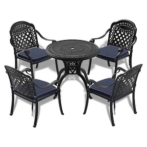 5-Piece Cast Aluminum Patio Outdoor Dining Set Rust-Proof Dining Table Sets with Chairs and Random Colors Seat Cushions