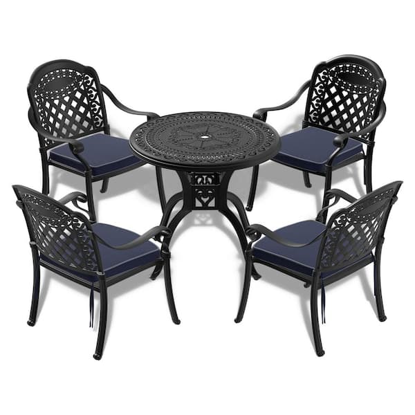 Anvil 5-Piece Cast Aluminum Patio Outdoor Dining Set Rust-Proof Dining Table Sets with Chairs and Random Colors Seat Cushions