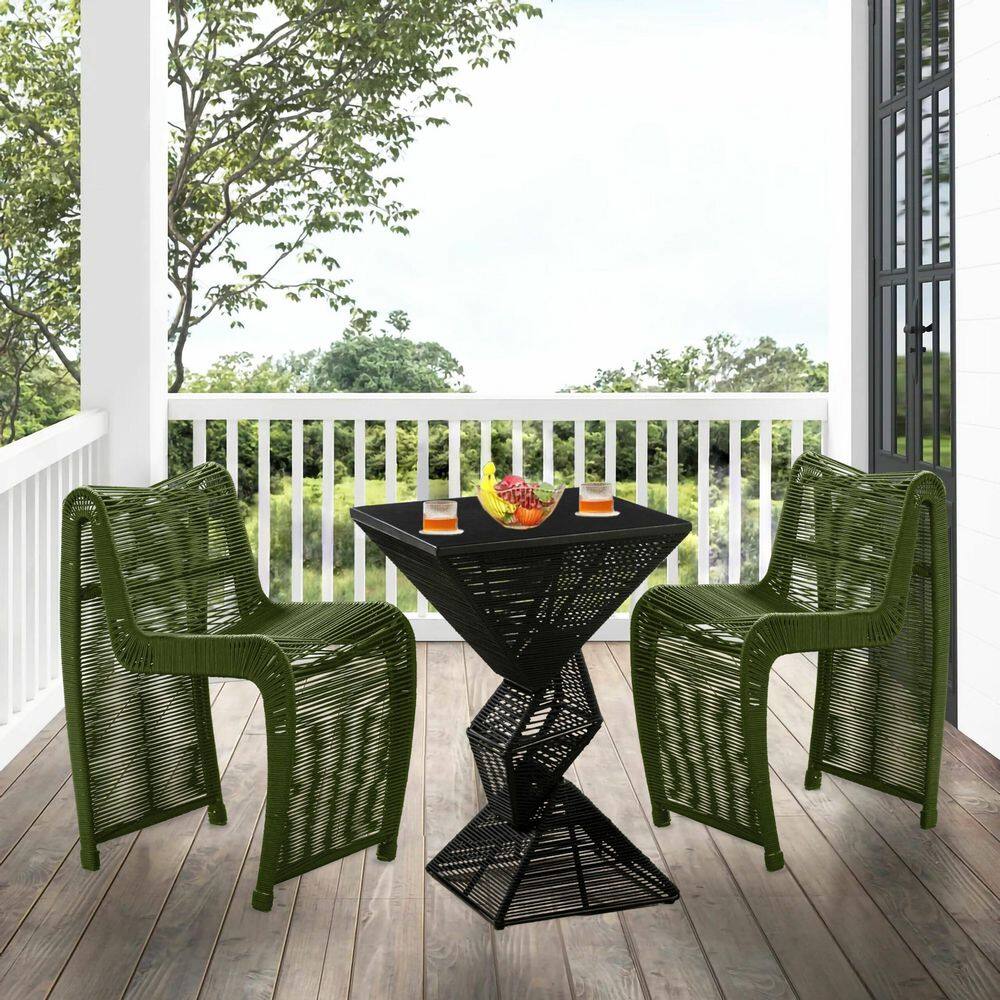 Lorenzo Olive Green Rope 3-Piece Pub Set-36 in. Table Height