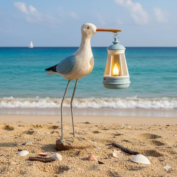 SEAGULL PEWTER 小物置き 置きもの 11 in. x 14 in. Blue Resin Solar Seagull Garden Statue HPFNR7511F