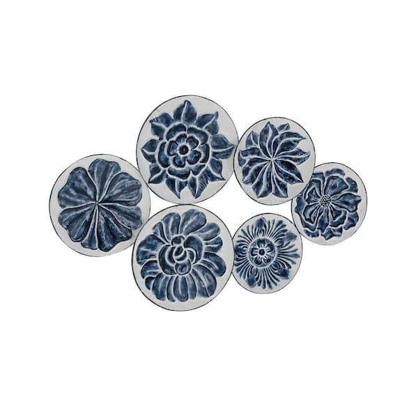 Litton Lane 34 in. x  21 in. Metal Blue Plate Wall Decor with Embossed Details