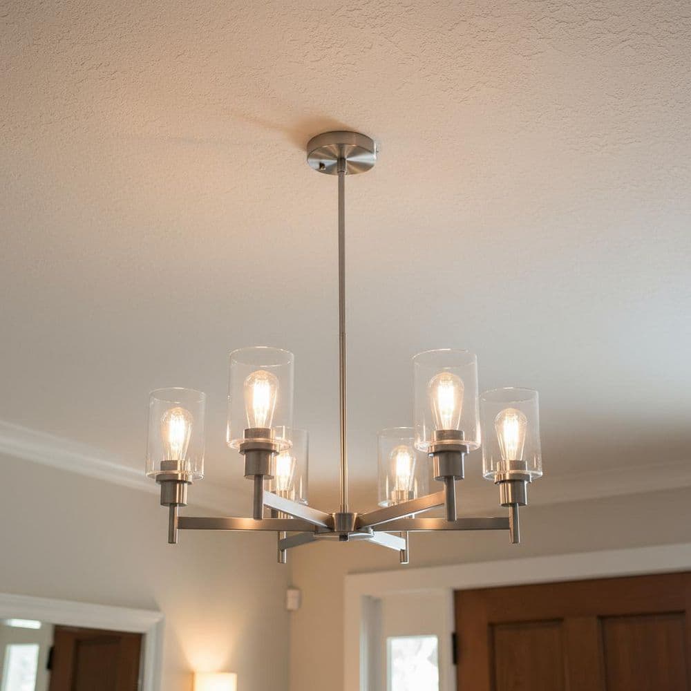 6-Light Farmhouse Chandelier with Clear Glass Shades - Modern Nickel Pendant Light for Dining Room or Kitchen Island price history on PriceWatchPro