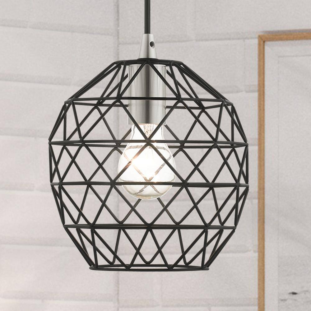 Mini Globe Black Brass LED Pendant with Geometric Cut-Outs