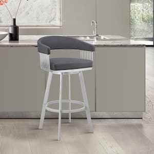 Bronson 34 in. Slate Grey Low Back Silver Metal 25 in. Swivel Bar Stool with Faux Leather Seat