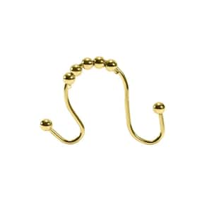 12 Pack Shower Curtain Rings with Double Hooks in Satin Gold