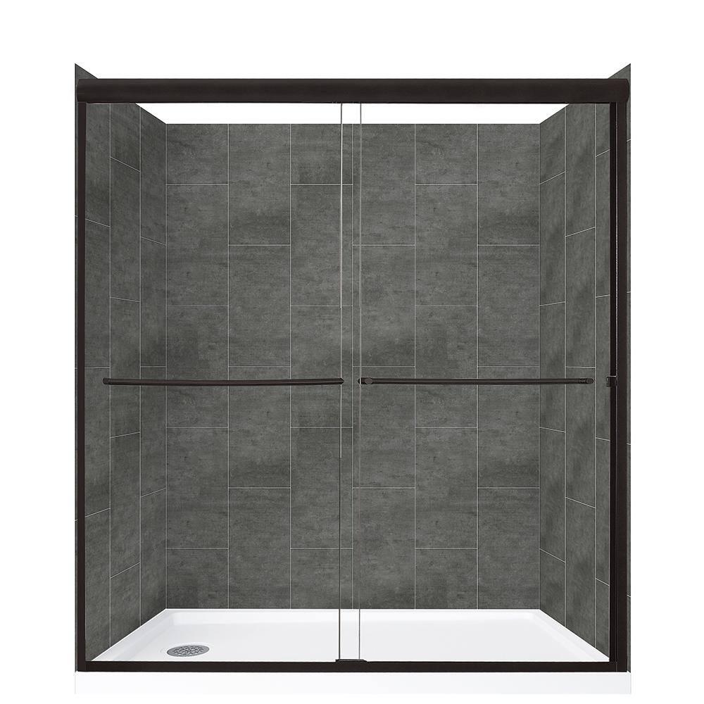 Cove Sliding 60 in. L x 32 in. W x 78 in. H Left Drain Alcove Shower Stall Kit in Slate and Matte Black Hardware price history on PriceWatchPro