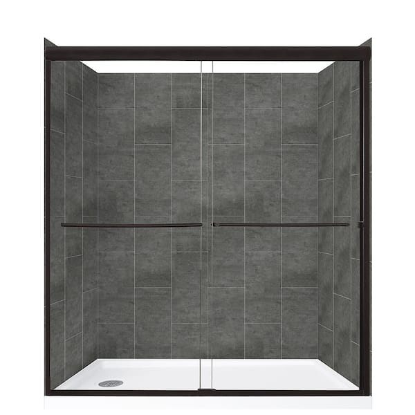 CRAFT + MAIN Cove Sliding 60 in. L x 32 in. W x 78 in. H Left Drain Alcove Shower Stall Kit in Slate and Matte Black Hardware