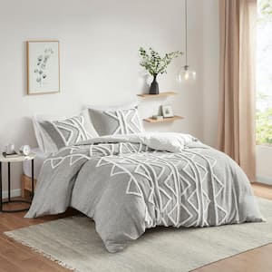 Hayes Gray Full/Queen Chenille 3 Piece Cotton Duvet Cover Set