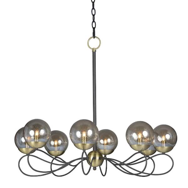 Maxim Lighting Reverb 31 in. W 8-Light Textured Bronze/Satin Brass Chandelier with Topaz Bubble Glass Shade