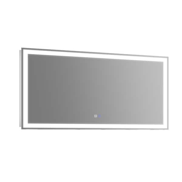 Lonni 60 in. W x 36 in. H Rectangular Frameless LED Light and Anti-Fog Wall Bathroom Vanity Mirror in Matte White