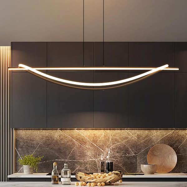 Chadley 1-Light Black Modern Wave-Shaped Integrated LED Aluminum Pendant Light