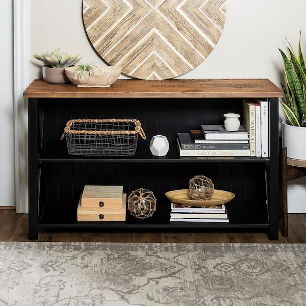 Walker Edison Furniture Company 30 in. Black/Reclaimed Barn Wood 2-shelf Accent Bookcase