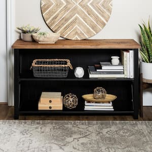 30 in. Black/Reclaimed Barn Wood 2-shelf Accent Bookcase