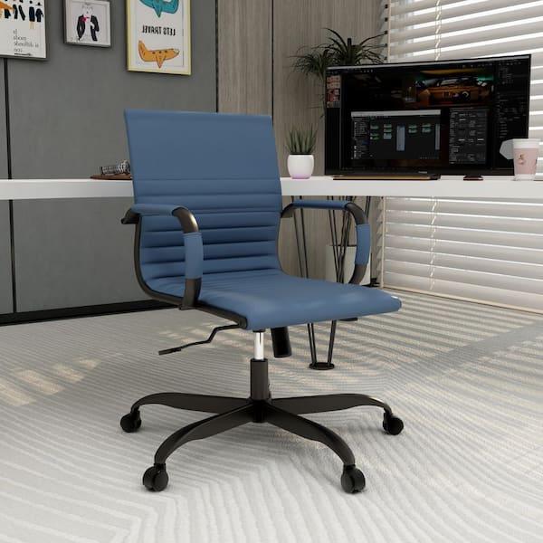 Harris Leather Desk Swivel Armrests Modern Adjustable Executive Conference Chair for Office and Home in Blue