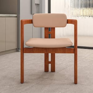 Velo Upholstered Leather Dining Chair with Open Back and Wood Legs Set of 2 in Taupe