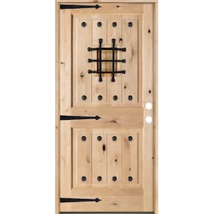 36 in. x 80 in. Mediterranean Knotty Alder Square Top Unfinished Single Left-Hand Inswing Prehung Front Door