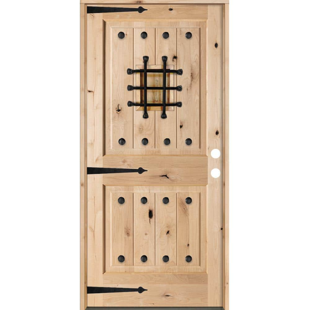 Krosswood Doors 42 in. x 80 in. Mediterranean Knotty Alder Square Top  Unfinished Single Left-Hand Inswing Prehung Front Door 