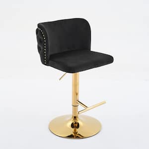 2-Piece Gold Metal Swivel Adjusatble Outdoor Bar Stool with Black Seat Cushions, Gold-plating Base for Home Pub, Kitchen