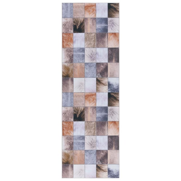 SAFAVIEH Faux Hide Beige/Brown 3 ft. x 8 ft. Machine Washable Plaid Solid Color Runner Rug
