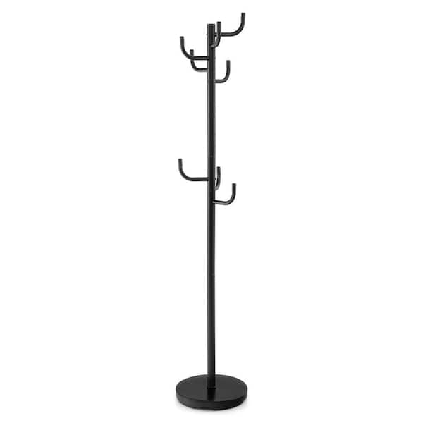 Black Metal Coat Rack Hat Hanger Hooks Hall Entryway for Jacket Umbrella Tree Stand