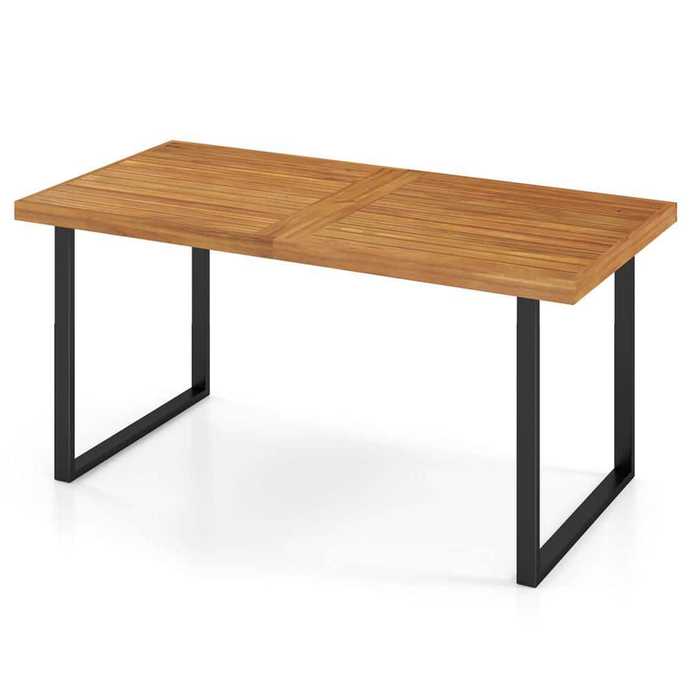 Patio Dining Table for 4-6 People 63 inch Rectangular Table with Umbrella Hole